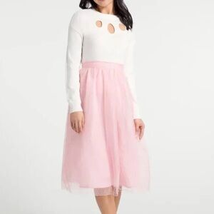 ModCloth pink tulle Swiss polka dot midi skirt 16